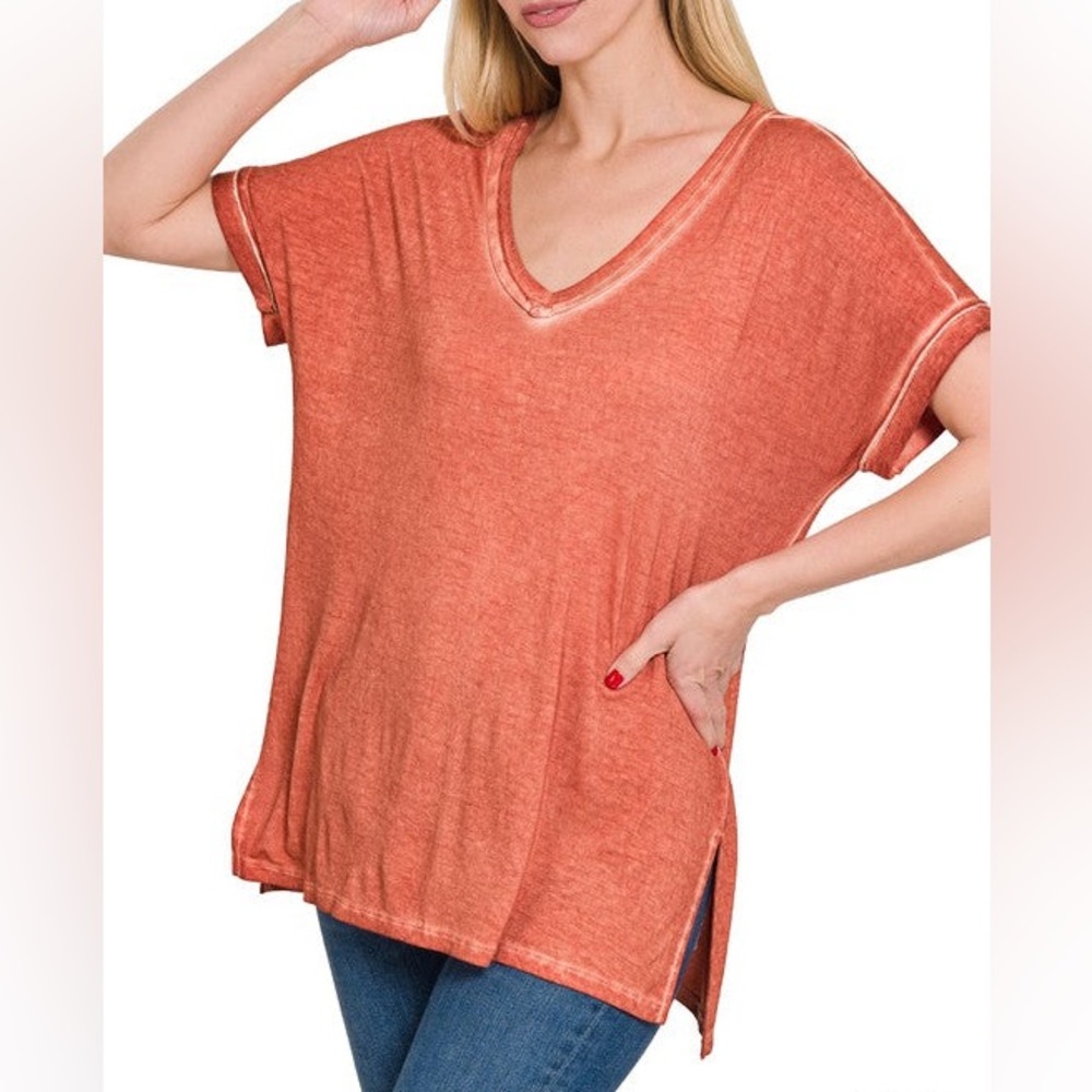Zenana Washed Short Sleeve V-Neck Tee